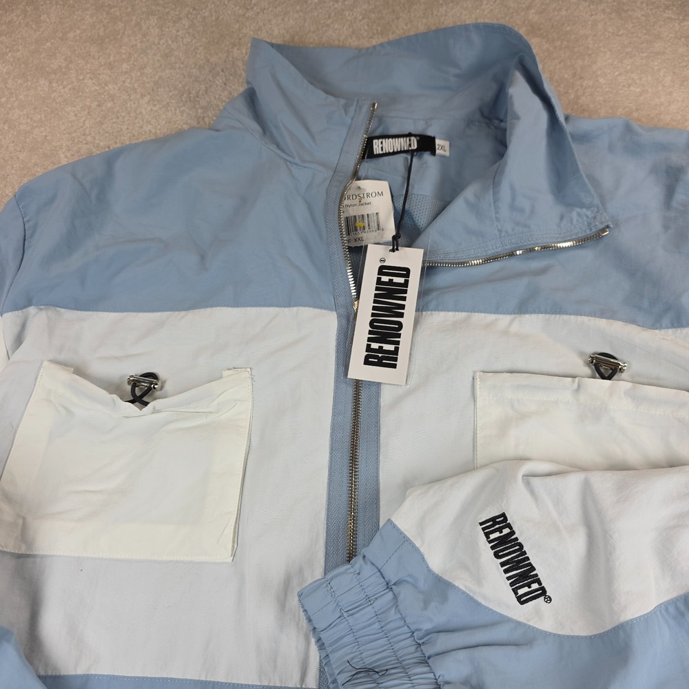 Renowned LA Track Jacket Mens 2XL Blue Nylon Full Zip 2 Pockets Windbreaker NWT